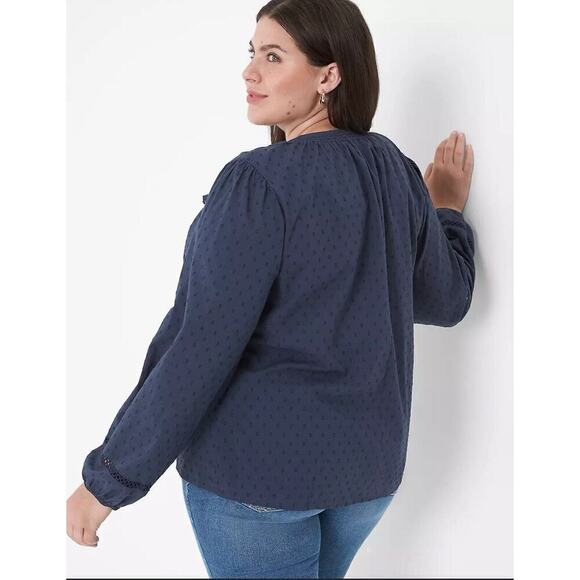 Lane Bryant Top Women Plus Size 24 Blue Peasant Boho Ruffle Balloon Lace Sleeve - Picture 2 of 16